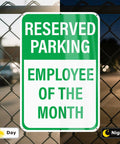 12 By 18 Inches Employee Of The Month Parking Signs 2 Pack Reflective Aluminum Waterproof Fade Resistant Heavy Duty Outdoor Reserved Parking Signage With UV Protected Finish, green reserved parking sign on fence