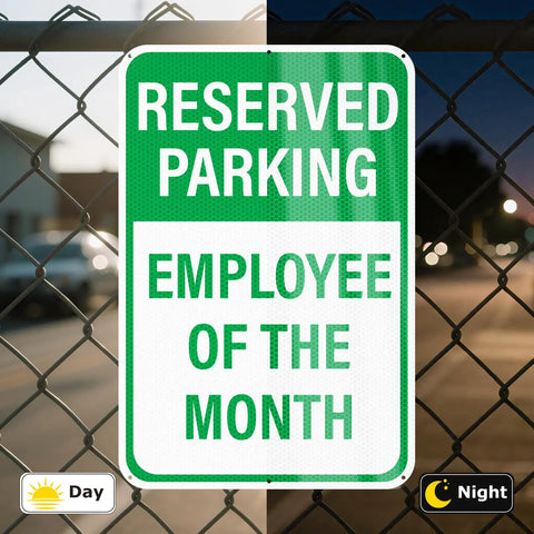 12 By 18 Inches Employee Of The Month Parking Signs 2 Pack Reflective Aluminum Waterproof Fade Resistant Heavy Duty Outdoor Reserved Parking Signage With UV Protected Finish, green reserved parking sign on fence