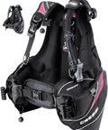 Travel-Ready Jacket-Style Scuba BCD With Ultra-Light Frame, Soft Backrest, Fully Loaded With Gear, Packable For Carry-On Travel, Black Pink, XS