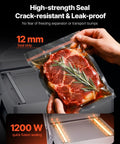 Chamber Vacuum Sealer With 1200 Watts And A Generous 23 Inch Seal Bar locks down freshness, sealing beef with 12 mm strip.