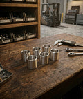 Beefy Heavy-Duty Stainless Steel Bushing Sleeve Set 12 Pieces 5/8 Inch Bore, 3/4 Inch Outer Diameter, 5/8 Inch Length Reducing Sleeve Spacer For M14 Screws Bolts And Rods, Corrosion Resistant, High Pressure, Leak Proof, Easy Install on workbench