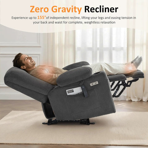 Man relaxing in Zero Gravity Power Recliner Chair With Heat And Massage, USB Type C Ports, Cup Holders, And TV Mode