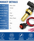 Beat The Heat Engine Coolant Temperature Sensor With Wiring Harness Connector showing brass probe and plastic connector for vehicles.