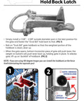 Duck Bill Gate Holdback for chain link fence, holds gate open, fits 1-5/8 to 2-3/8 inch posts, simple install, durable, hands free.