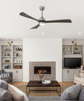 Neojoyoenix 62" 3PCS Solid Wood Blades Ceiling Fan with Lights Remote Control in a modern living room setting.