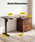 Smooth Electric Sit Stand Desk Offers Effortless Motorized Height Adjustment For Ultimate Ergonomic Home Office Setup With Roomy 46 Inch Surface For Monitors And Laptops dimensions shown with detailed measurements.
