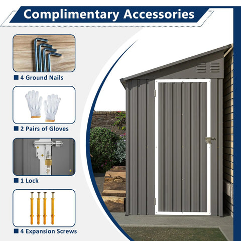 Lean To Metal Shed 4x8 Outdoor Storage Unit with accessories, Weatherproof Galvanized Steel Walls, Rust Resistant, Easy Access.