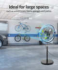 Beefy 20 Inch High Velocity Pedestal Fan With Adjustable Height And Tilt for industrial and home use in a garage setting