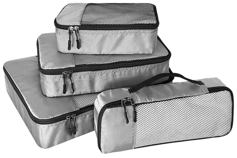 4 Piece Packing Cubes Travel Set For Luggage With Double Zippers And Mesh Top Grey Organizer Bags Small Slim Medium Large