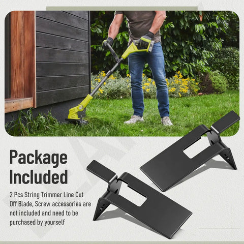 Person using string trimmer near wooden wall, displaying 2 Pack Line Cutting Blade For Homelite RY15523A And RY15523AVNM String Trimmers