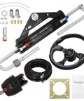 Hydraulic Outboard Steering Kit With Wheel Cylinder Helm Pump 20 Ft Hoses And Installation Parts For Single Engine Boats Up To 150HP Plug And Play Ready To Install And Complete With All Hardware