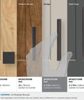 Comparison of various cabinet pull sizes in oil-rubbed bronze finish, focusing on Monument Oil Rubbed Bronze Cabinet Pull 3-3/4 Inch Center-to-Center 4-1/8 Inch Overall Length Modern Drawer Pull For Cabinets And Furniture Hardware Sleek Contemporary Design For Kitchens And Vanities With Easy Installation against different wood finishes.
