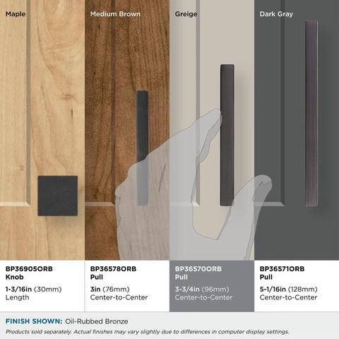 Comparison of various cabinet pull sizes in oil-rubbed bronze finish, focusing on Monument Oil Rubbed Bronze Cabinet Pull 3-3/4 Inch Center-to-Center 4-1/8 Inch Overall Length Modern Drawer Pull For Cabinets And Furniture Hardware Sleek Contemporary Design For Kitchens And Vanities With Easy Installation against different wood finishes.