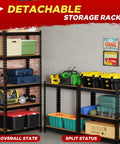 Heavy Duty 5 Tier Garage Storage Shelving Unit With Adjustable Shelves Built Tough For Workshop Basement Kitchen Pantry And Warehouse Holds Up To 386 Lb Per Shelf Total 1930 Lb Capacity, split and overall view
