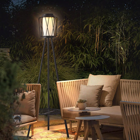 Metal Solar Floor Lamp With Plant Stand Outdoor Waterproof Lantern Lights For Patio Deck Yard Garden Porch 1 Pack Black Weatherproof Outdoor Lighting With Sturdy Tripod Dope Durable
