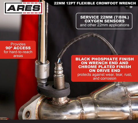 Auto Adjusting Crowfoot Wrench Set Three Piece With Spring Loaded Jaws That Ratchet Each Turn gripping oxygen sensor.