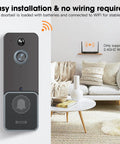 Wireless WiFi Video Doorbell Camera With Chime And 2 Way Audio displayed near a modern living room setting.