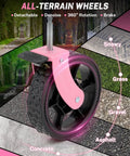 Pink detachable wheel of 38 Inch Long Foldable Wagon Hauler With 360 Lb Load Capacity For Grocery Runs Camping And Beach Trips