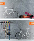 Before and after using 24 Inch Wall Mounted Ski Rack With 10 Storage Attachments Holds Up To 300lbs Heavy Duty Powder Coated Steel.