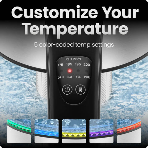 Electric Kettle With Temperature Control And Removable Infuser, Glass 1.8L, 5 Presets, LED Indicators, temperature settings view.