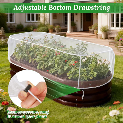 Two Pack Garden Netting For Raised Beds 4.3x2ft Ultra Fine Mesh Plant Covers With Drawstring over vegetable bed