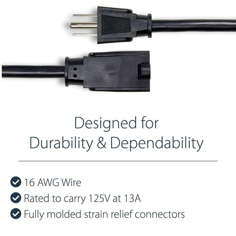 Top view of 6 Foot NEMA 5-15R To NEMA 5-15P Power Extension Cord For Home Office And Workstations, 125V 13A, 16 AWG, UL Listed.