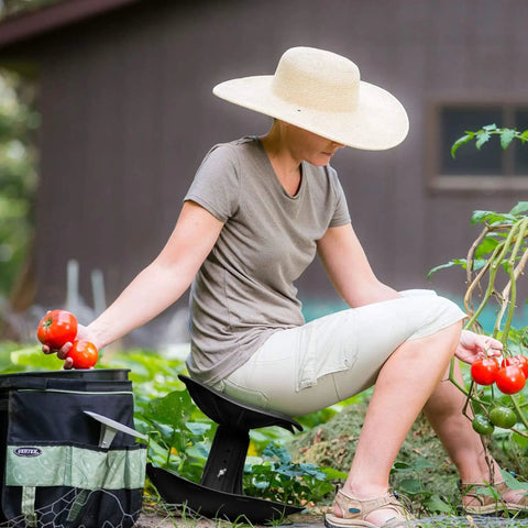 Person using Premium Garden Rocker With Cushion, Cover And Pockets For Easy Weeding And Planting Tool, Ergonomic, Model GB1227