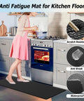 Non Slip Kitchen Floor Mats Set Of 2 With Cushioned Anti Fatigue Memory Foam Ergonomic Standing Mats Waterproof Black 17.3 Inch