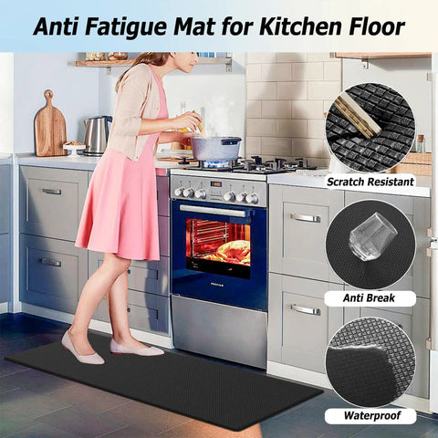 Non Slip Kitchen Floor Mats Set Of 2 With Cushioned Anti Fatigue Memory Foam Ergonomic Standing Mats Waterproof Black 17.3 Inch