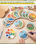 12 Pcs Wooden Coasters Craft Kit Paint Your Own Coaster Set With Landscape Prints For Adults And Beginners Diy Coaster Kit