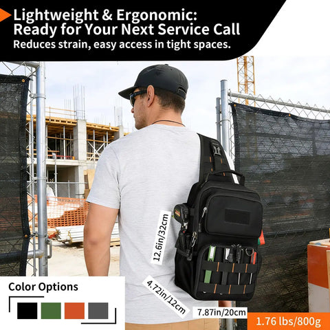 Kickass Heavy Duty Tool Chest Bag For Electricians And Hvacs Fits 21 Volt Drills Plus Multimeters In Tight Crawlspace Ladder Sites With Secure Three Point Harness