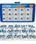 Open clear plastic box displaying Fifteen Value Potentiometer Assortment Kit with 150 pieces for DIY electronics.