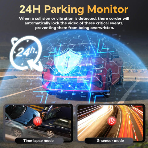 Front And Rear 4K Dash Cam For Cars With Dual Recording, Built-In 5G WiFi GPS, 24H Parking Monitor feature illustration