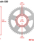 Drive Chain And Sprockets Kit For Suzuki VZ800 Marauder 1997 To 2004, 48 tooth rear sprocket dimensions shown