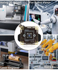 12MP Auto Focus USB Camera Module For PC And Laptop With 4K 30fps And 1080P 60fps UVC USB Two Point Zero Webcam Board Great For Streaming And Vid Calls Industrial Machine Vision IMX362 Sensor PDAF camera displayed, surrounded by various industrial applications like 3D printing, robotics, laser engraving, and home security.