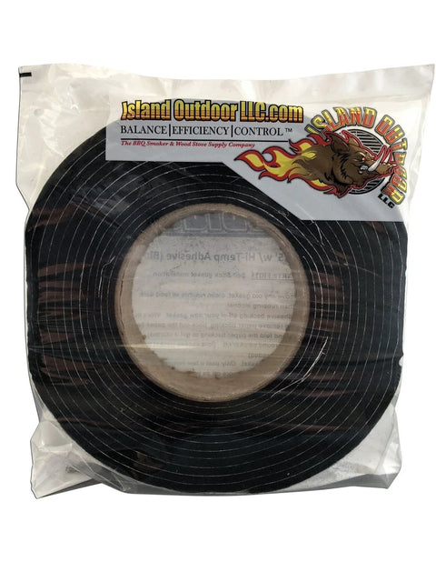 Front view of black Nomex self-stick gasket roll for Big Green Egg, FireBlack 125, LavaLock LG XL, Island Outdoor.