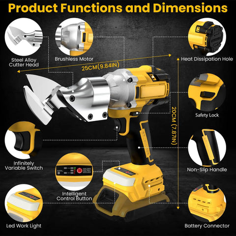 Cordless Metal Shears Brushless Sheet Metal Cutter Bare Tool No Battery Included heavy duty with safety lock and steel alloy cutter head