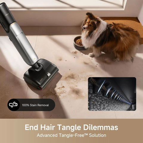 Zero Drama Cordless Wet And Dry Vacuum Cleaner Killing Sticky Messes With 20000Pa Suction, Tangle Free Rollers in action.