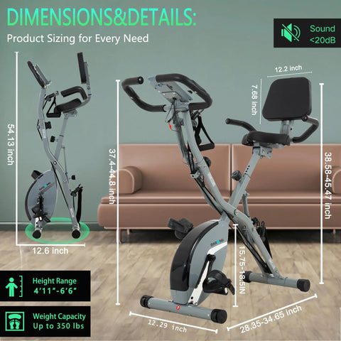 No Hassle Foldable Spin Bike For Home Gym Shredding Featuring dimensions 54.13 x 12.6 inches, 350 pound capacity, with a plush backrest.