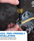 Beefy Zinc Alloy Half Inch Clamp Type Cable Connectors installation in a metal junction box with screwdriver and wiring.