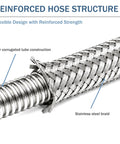 Close-up of Top Shelf Heavy Duty 1/4 In X 40 In Stainless Steel Air Compressor Jumper Hose with reinforced braided structure.