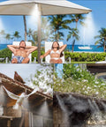 Upgraded Misting System With Water Filter For Outdoor Cooling, 65 Ft Line And 15 Brass Mist Nozzles, cooling beachside patio.