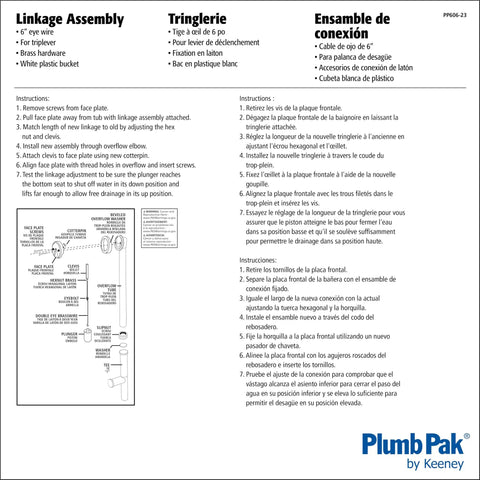 Durable Bath Drain Linkage Assembly With Brass Clevis Plunger And Eye Bolt, 10-32 Bolt, 6 Inch Eye Wire, White Finish, Trip Lever Compatible, No Fuss Easy Install. Installation diagram