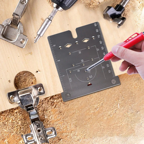 Rock Solid Woodworking Hole Saw Kit Set With Stainless Steel Drill Bits And Aluminum Alloy Body Designed For Cabinet Wardrobe Hinge Installation That Makes Your Joinery Projects Look Pro Level And Super Durable Anytime, 35mm hinge template in use