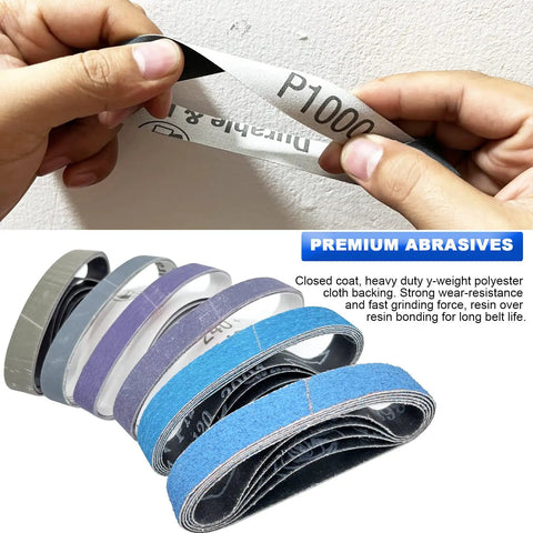 Person holding 1000 grit sanding belt from Three Quarter Inch By Twelve Inch Replacement Sanding Belt Kit for Ken Onion Edition.