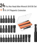 Hex Head Allen Wrench Drill Bit Set 25 Piece Kit S2 Steel Magnetic Bits With Quarter Inch Hex Shank Metric And SAE Sizes