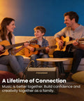 Family playing guitars with Loudbox Micro 40 Watt Acoustic Guitar Combo Amplifier Bundle in living room setting