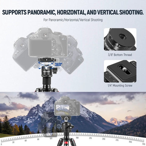 Compact Portable Travel Mini Tabletop Tripod With 360 Degree Ball Head Aluminum Desk Tripod For DSLR Cameras; panoramic shooting with mountain backdrop