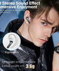Model wearing Wireless Earbuds With LED Power Display And 50 Hour Playtime Bluetooth 5.3 HiFi Stereo Earphones ENC Noise Cancellation IPX7 Waterproof.