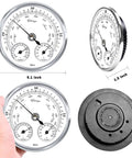 Outdoor Barometer Thermometer Hygrometer 5 Inch Weather Station For Home Wall Office Boat Baby Room Indoor Outdoor Weather Monitor All In One Must Have Easy Mount with front and side view, showing dimensions and back mount.